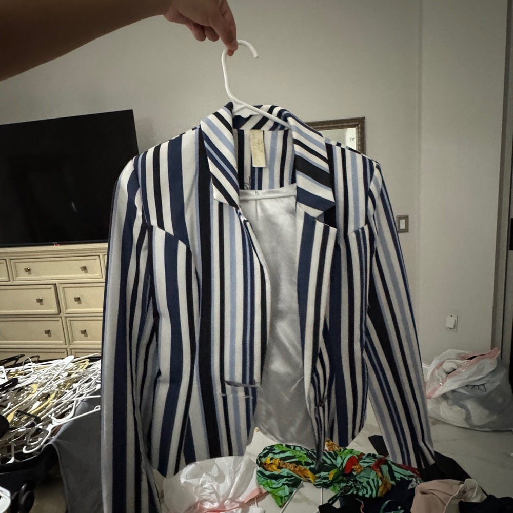 Striped Blue and White Women's Blazer